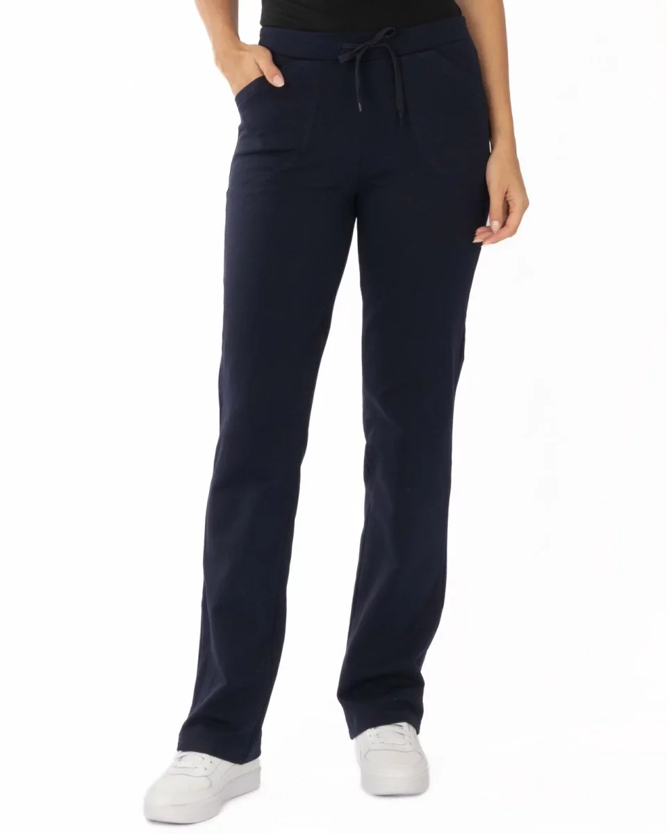 Pantaloni de trening damă bleumarin clasici, interior pufos, cu buzunare aplicate