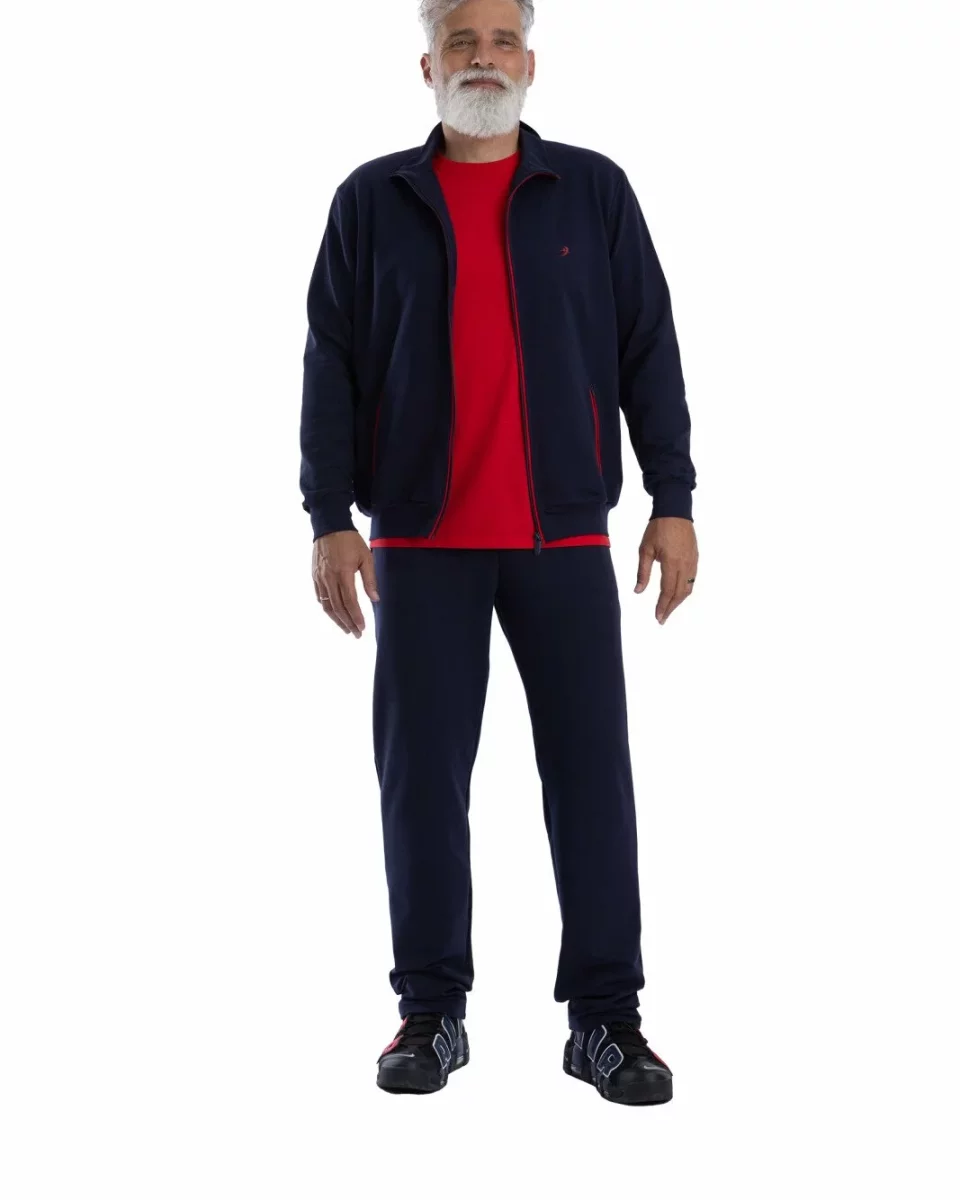Trening bleumarin bumbac elastan accente contrast buzunare oblice