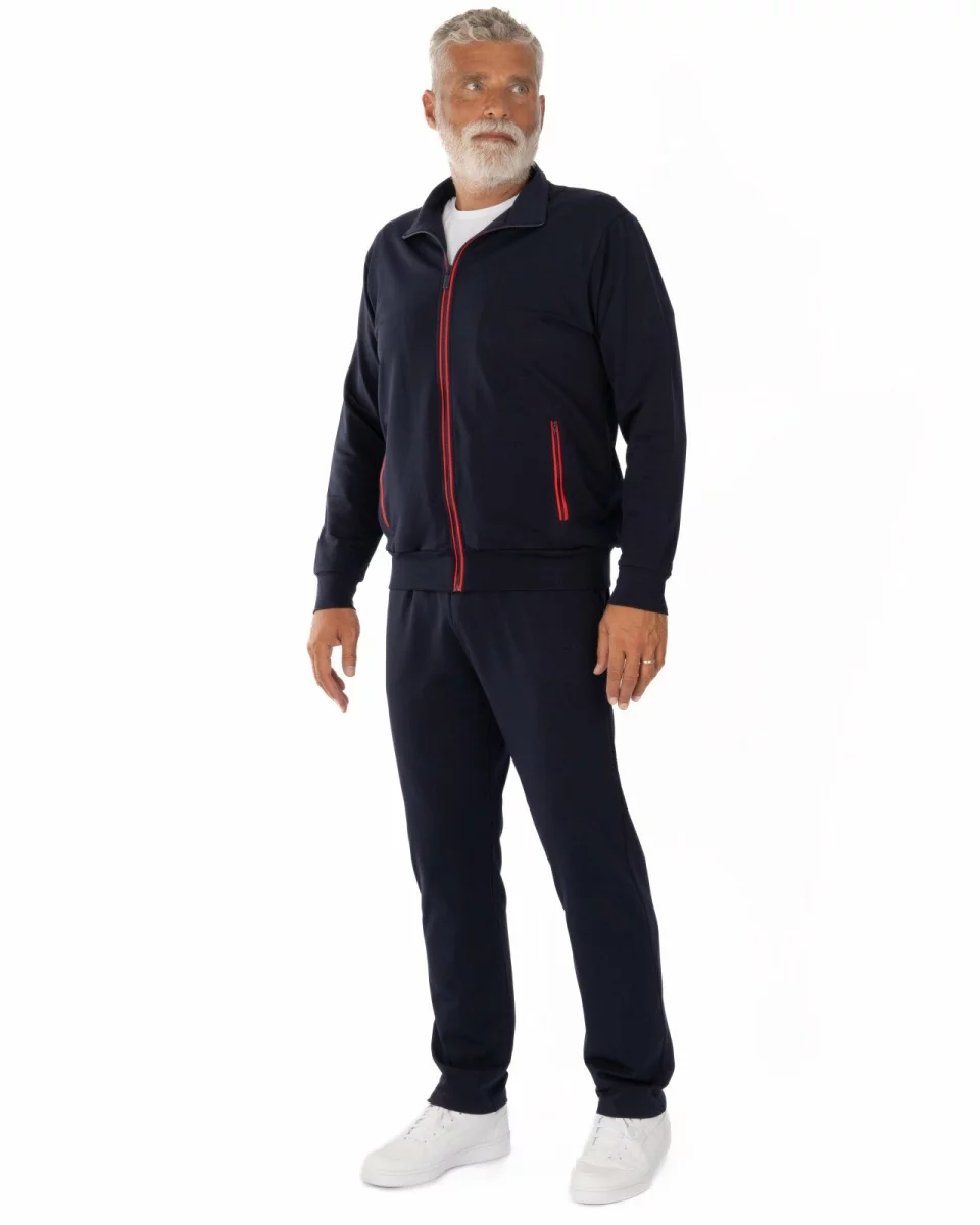 Trening bleumarin bumbac elastan accente contrast buzunare verticale