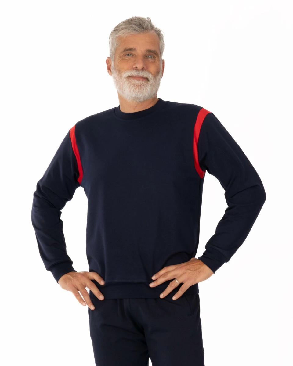 Hanorac bleumarin la baza gâtului bumbac elastan cu inserție decorativă