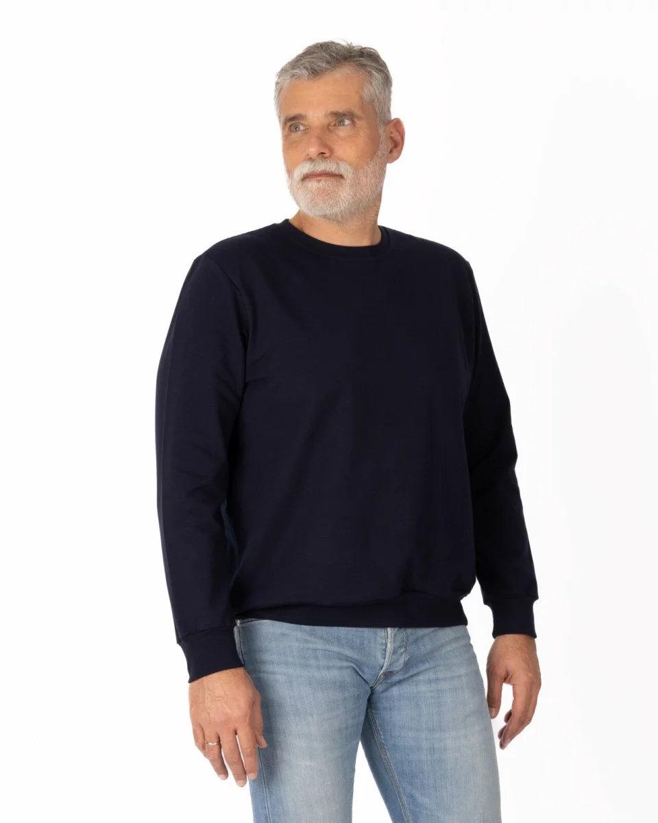 Hanorac bleumarin la baza gâtului bumbac elastan cu interior pufos și cusătură decorativă