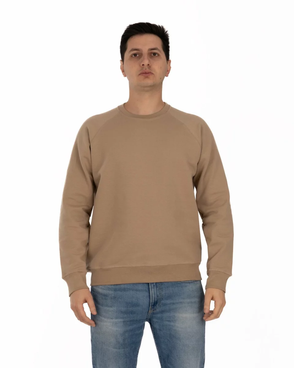 Hanorac bej la baza gâtului bumbac elastan cu interior pufos și mâneci raglan