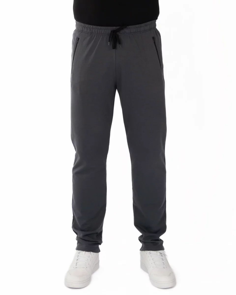 Pantaloni gri închis model clasic buzunare cu fermoar