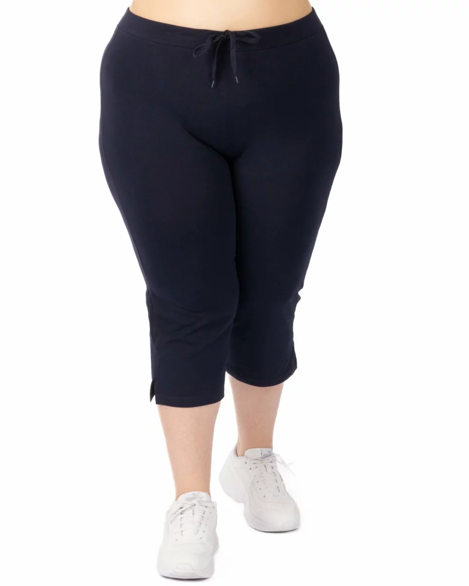 Pantaloni bleumarin 3/4 mărimi mari șliț lateral