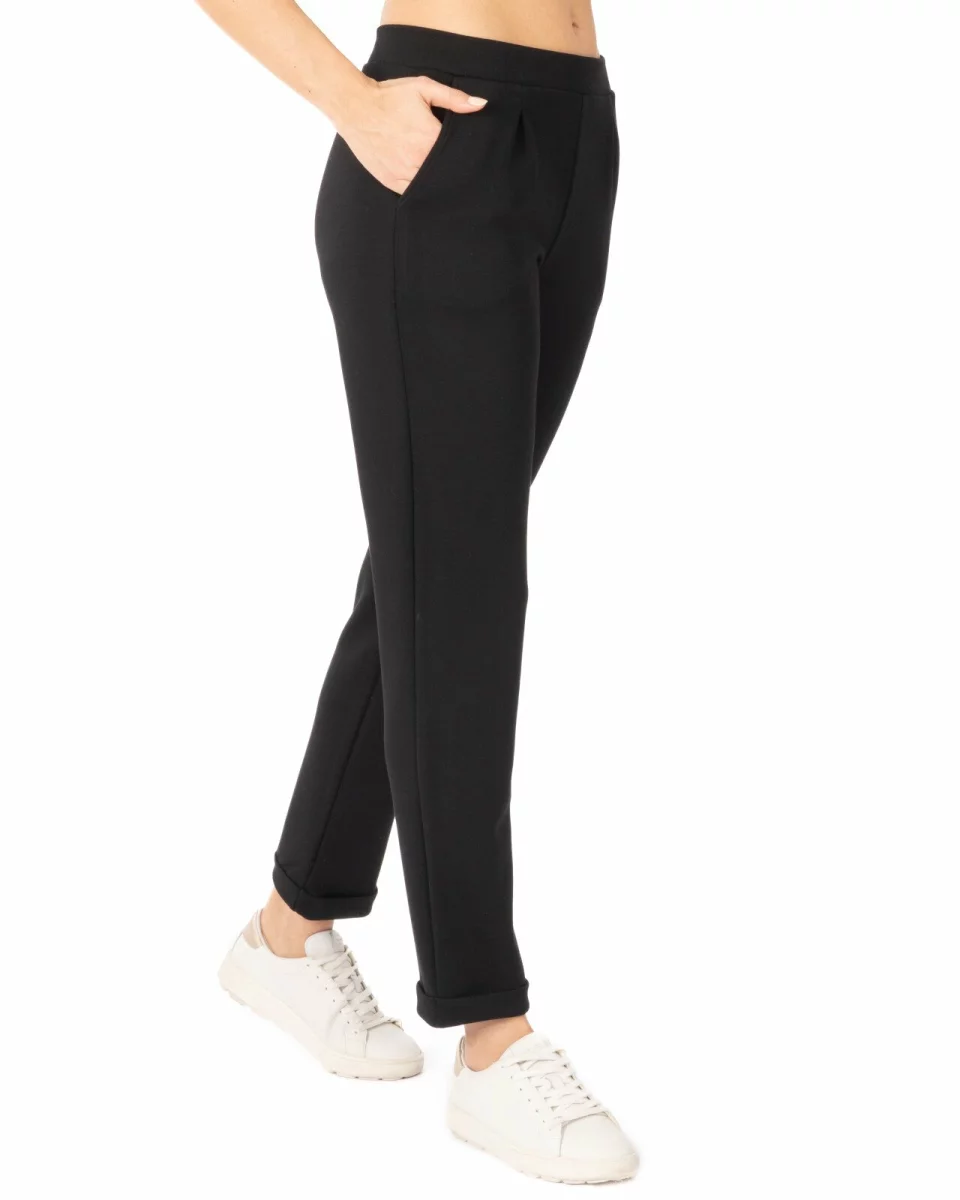 Pantaloni negri de vară conici 7/8 pliuri frontale