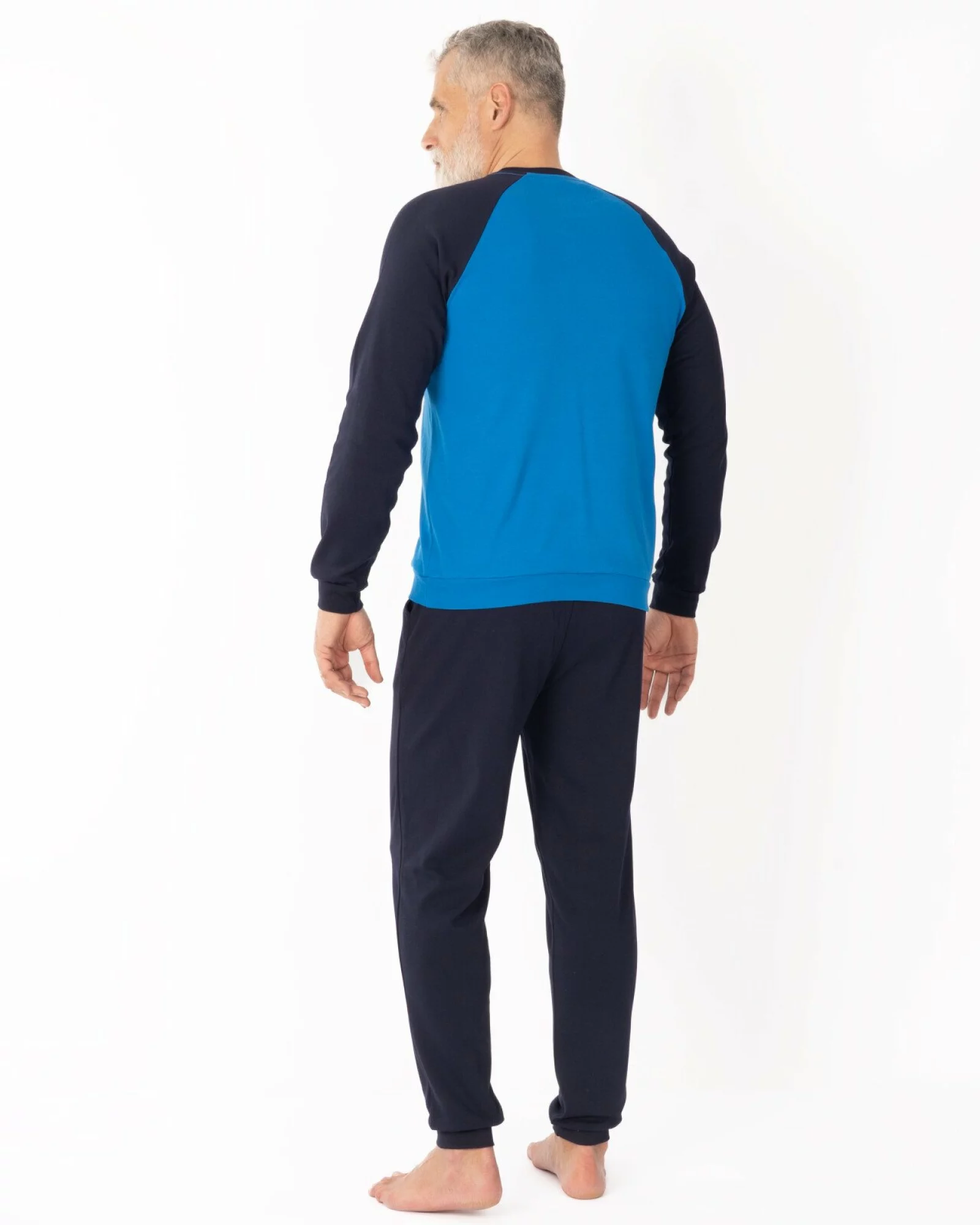 Set bărbați albastru și bleumarin din interlock de bumbac, model raglan