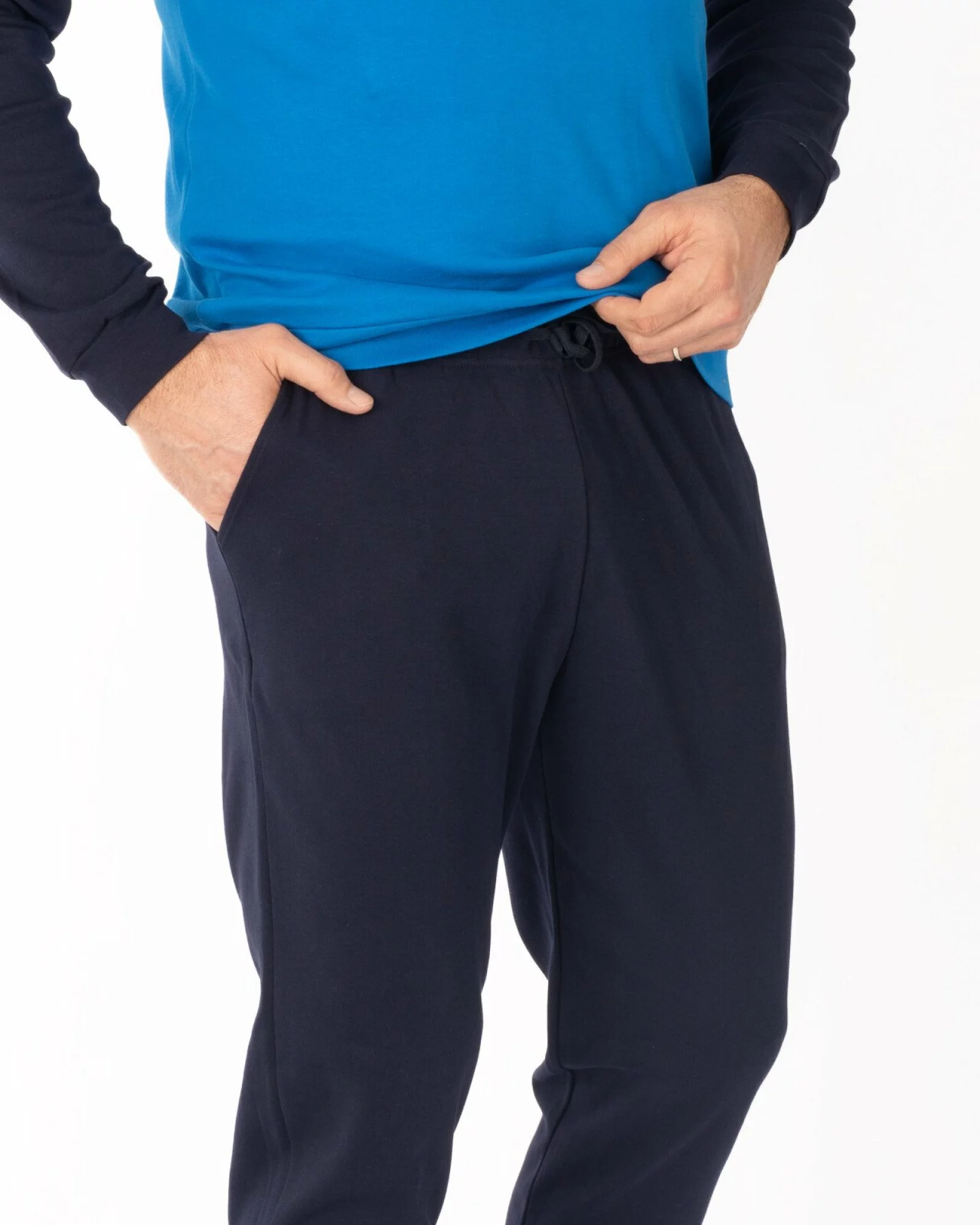 Set bărbați albastru și bleumarin din interlock de bumbac, model raglan