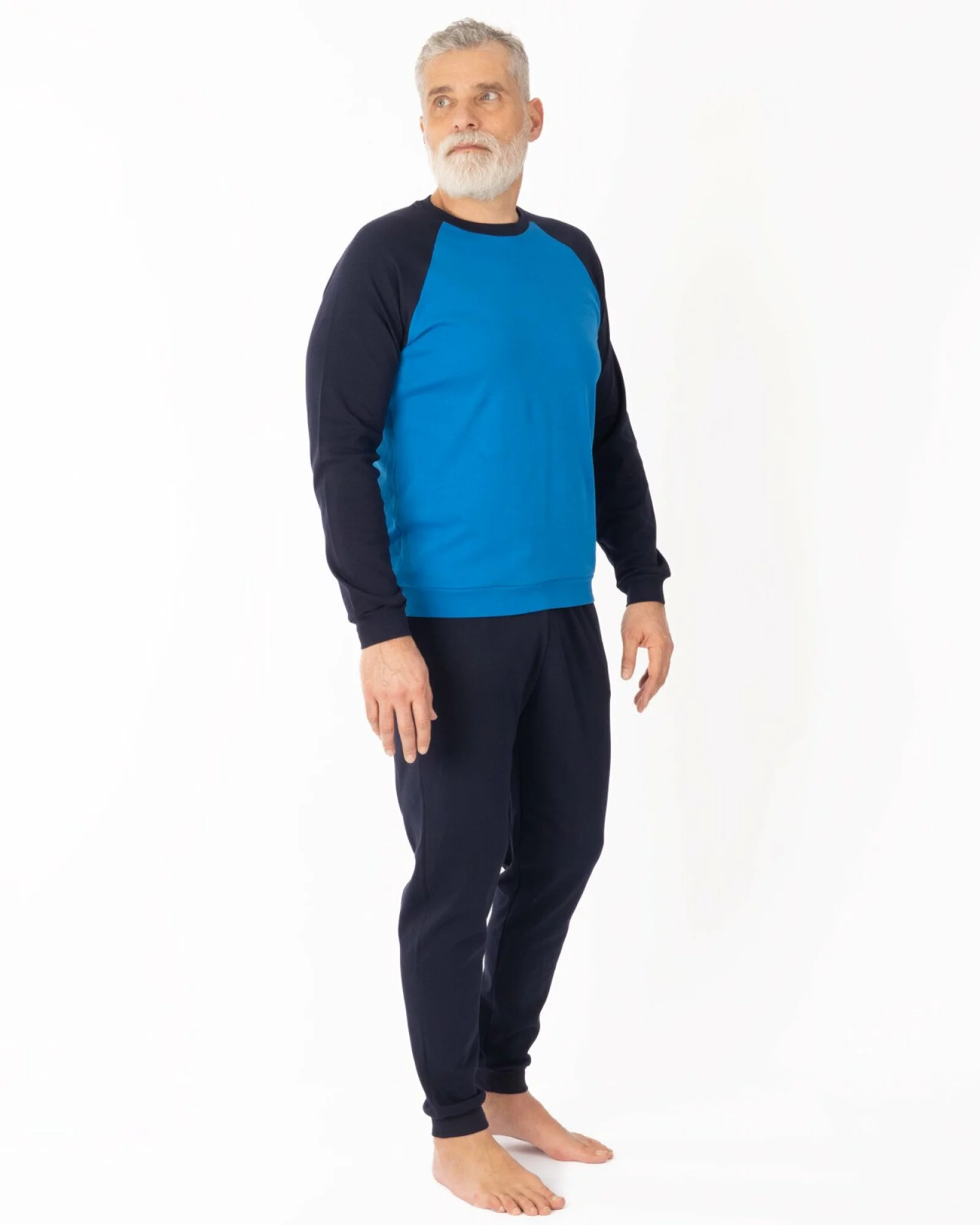 Set bărbați albastru și bleumarin din interlock de bumbac, model raglan
