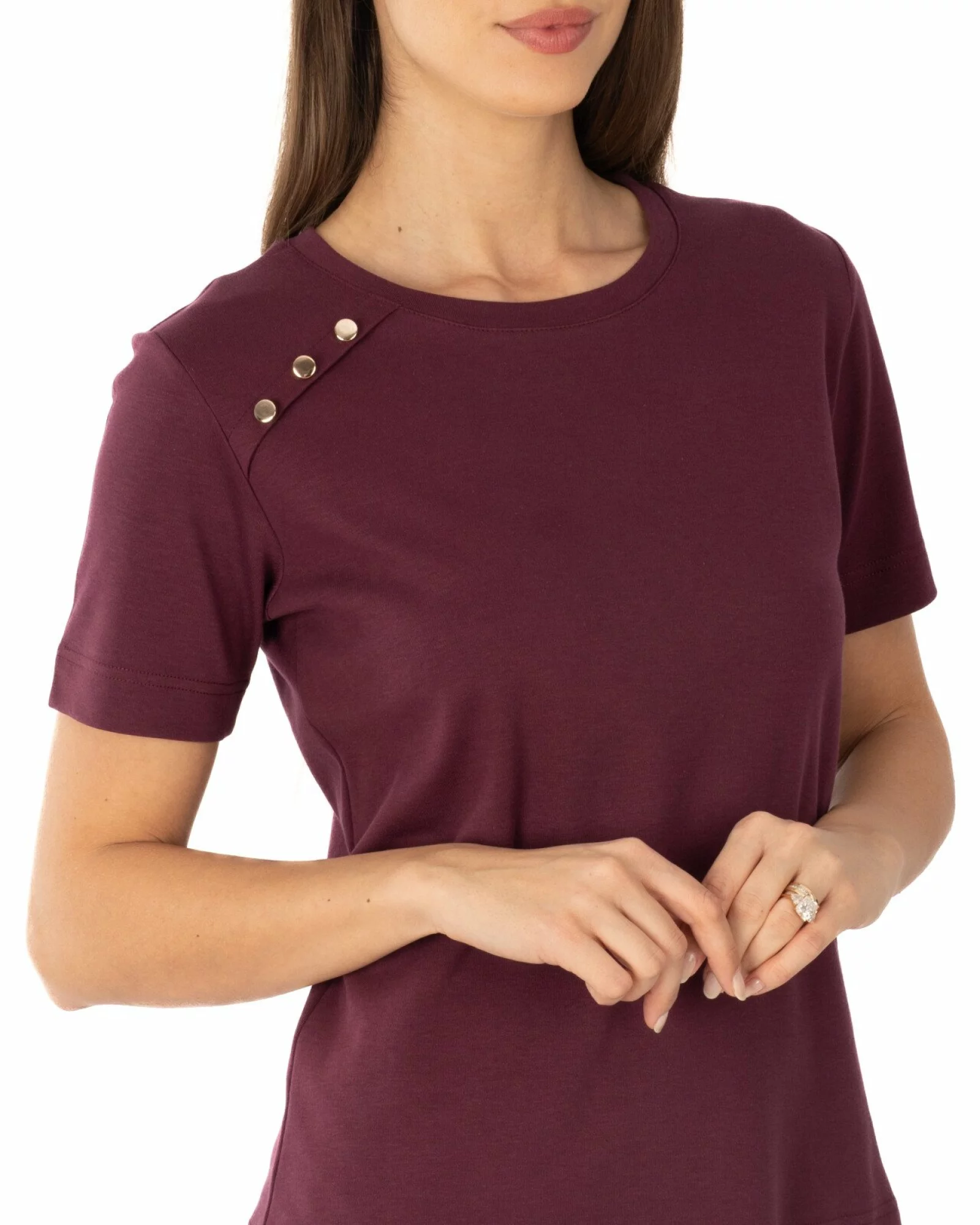 Tricou damă bumbac interlock cu nasturi decorativi