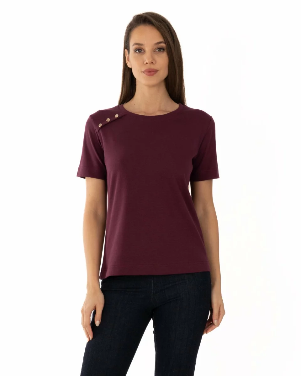 Tricou damă bumbac interlock cu nasturi decorativi