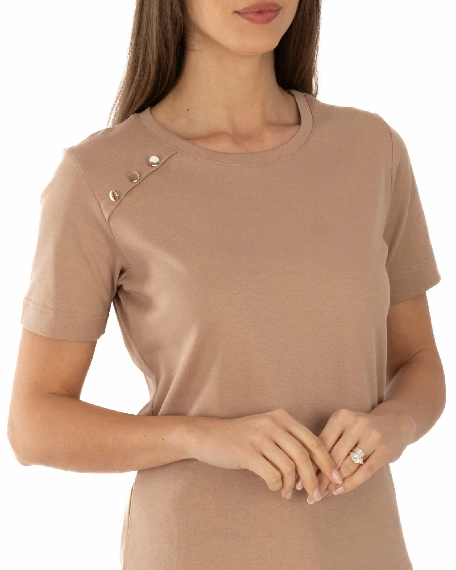 Tricou damă bumbac interlock cu nasturi decorativi