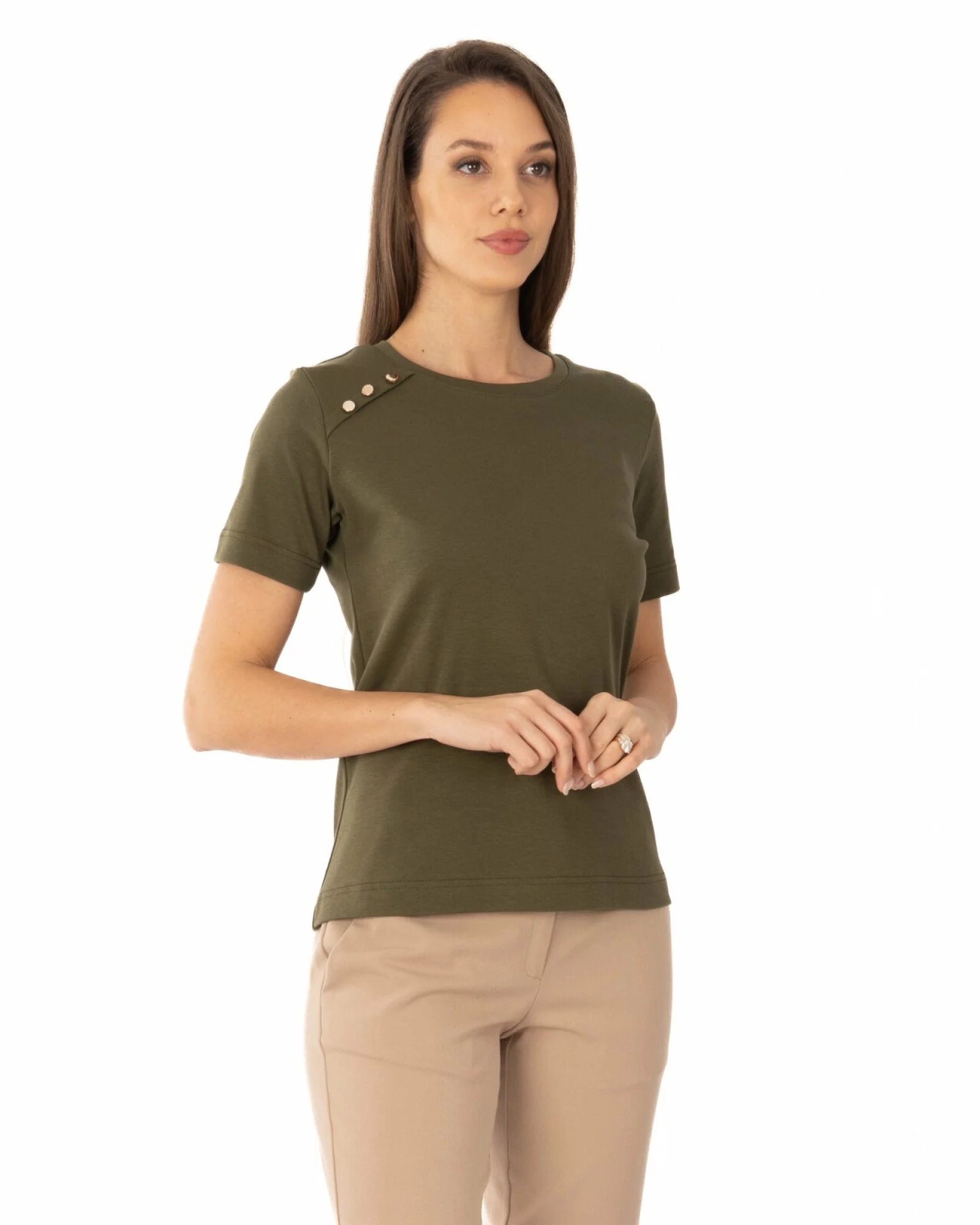 Tricou damă bumbac interlock cu nasturi decorativi