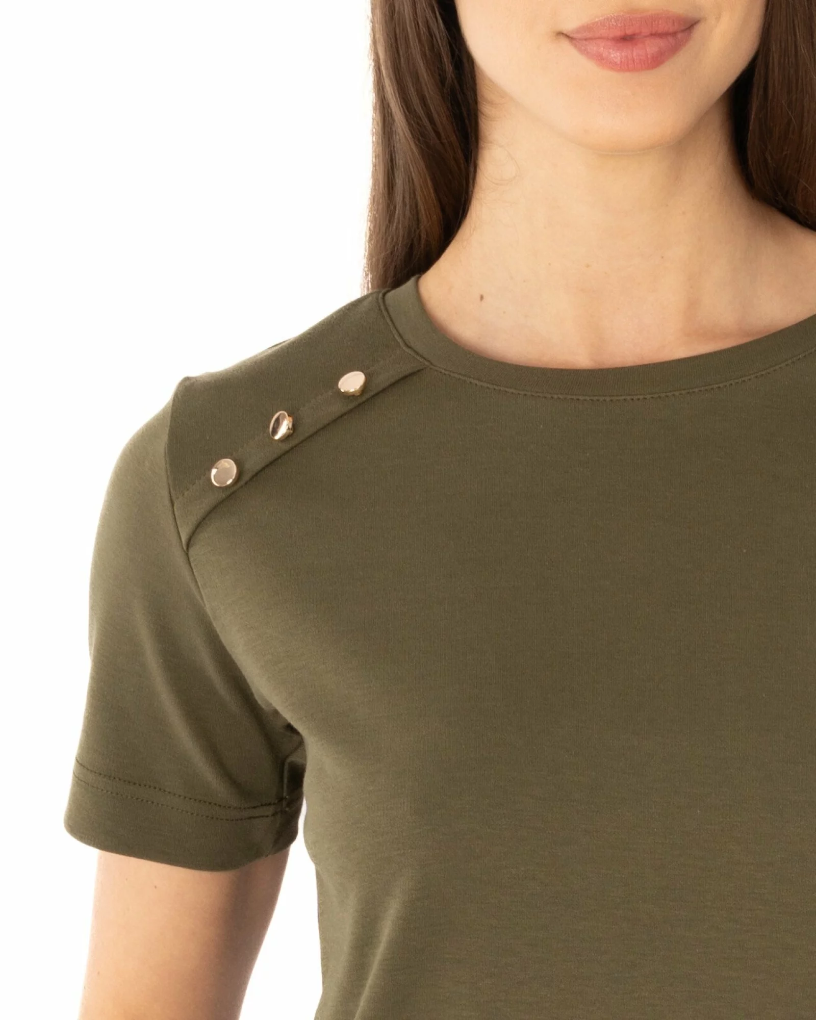 Tricou damă bumbac interlock cu nasturi decorativi