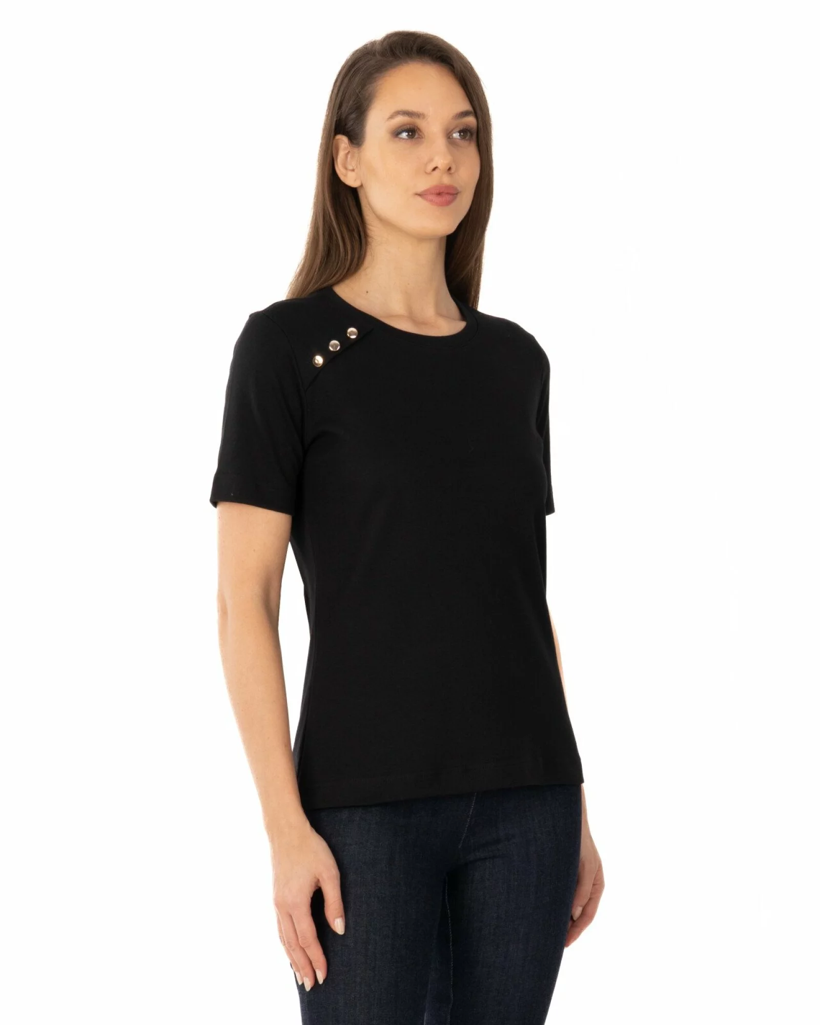 Tricou damă bumbac interlock cu nasturi decorativi