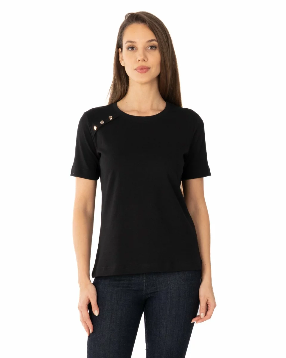 Tricou damă bumbac interlock cu nasturi decorativi