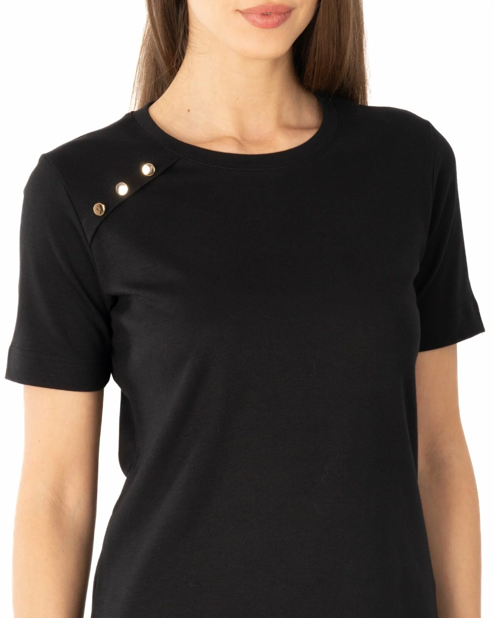 Tricou damă bumbac interlock cu nasturi decorativi