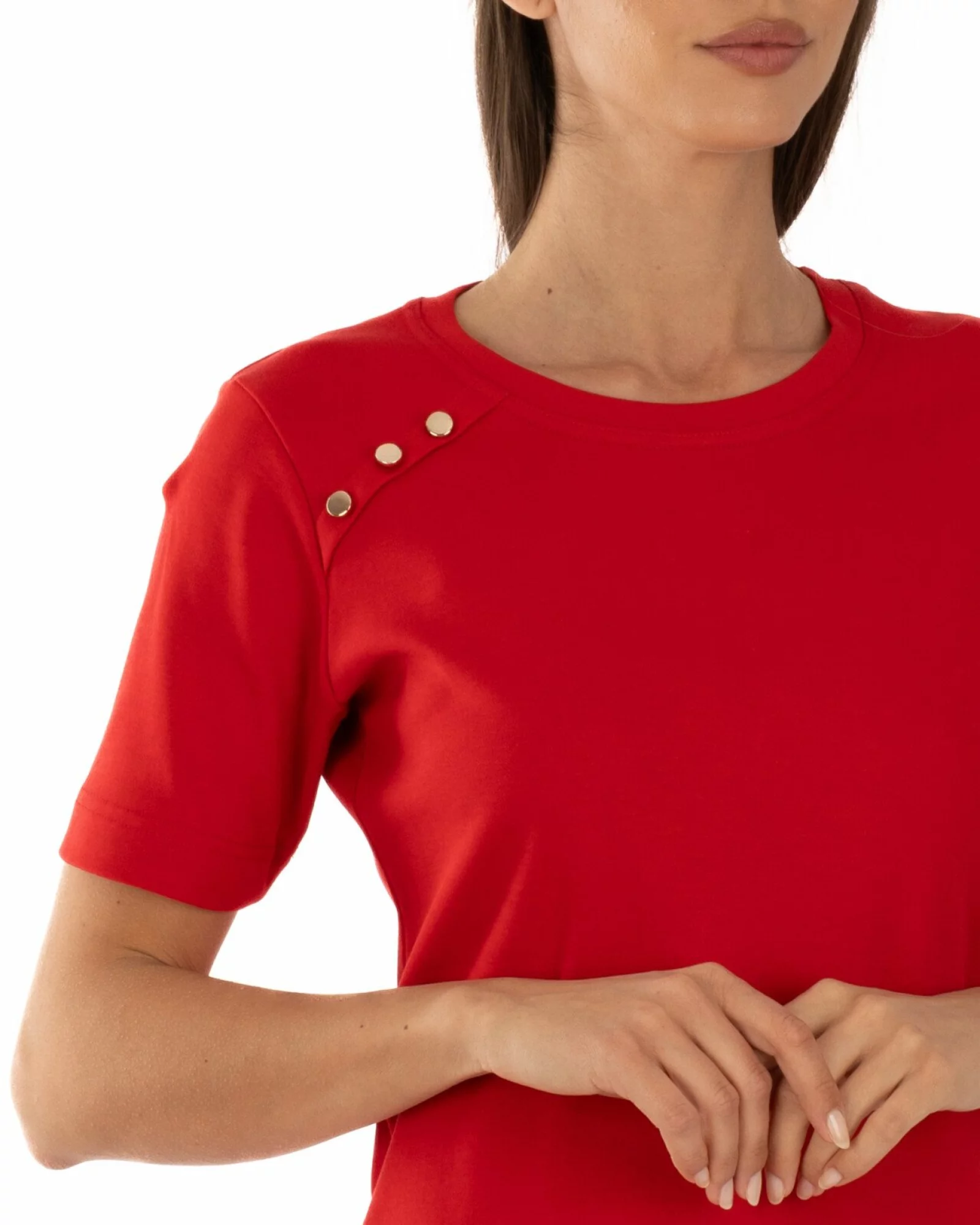 Tricou damă bumbac interlock cu nasturi decorativi