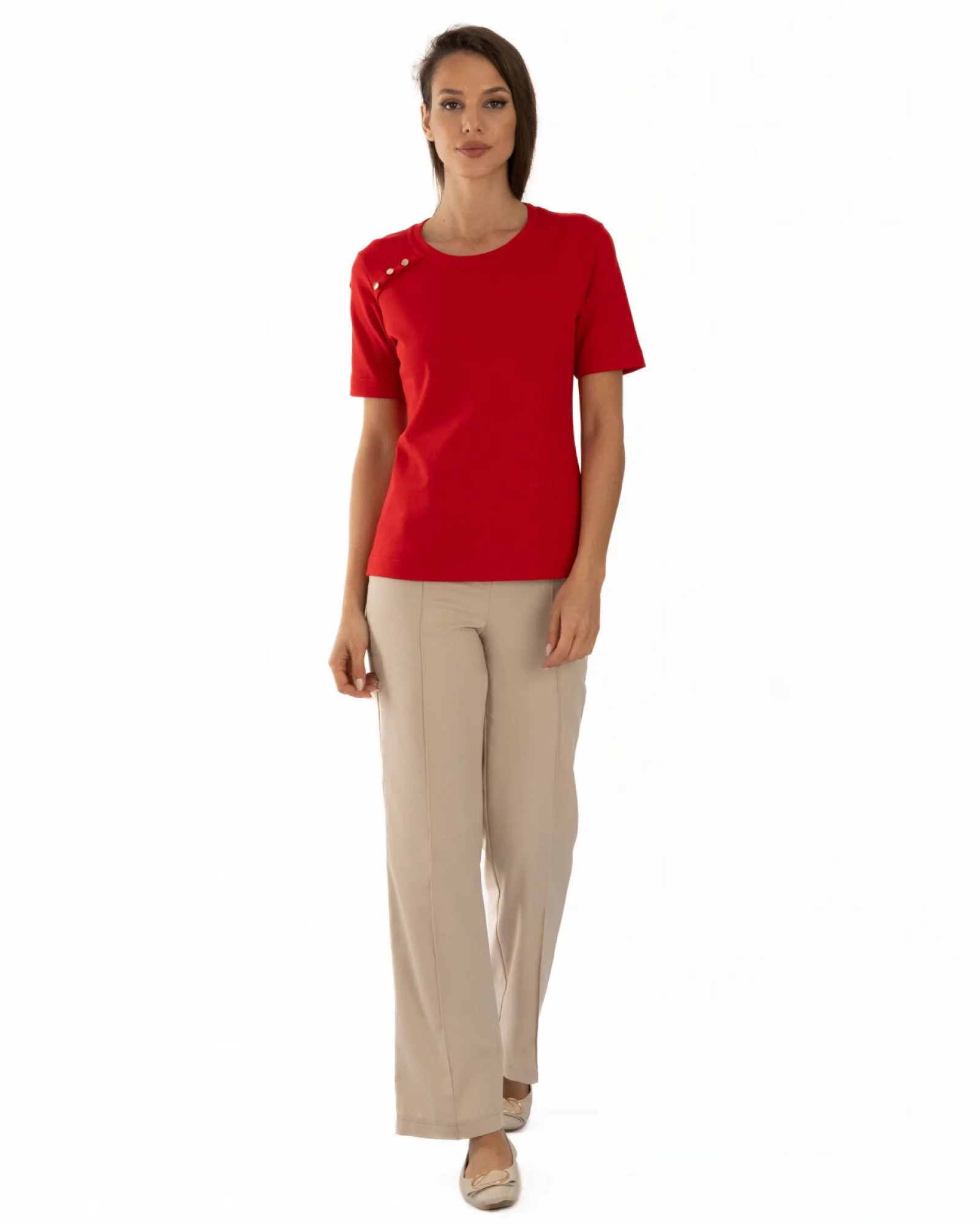 Tricou damă bumbac interlock cu nasturi decorativi