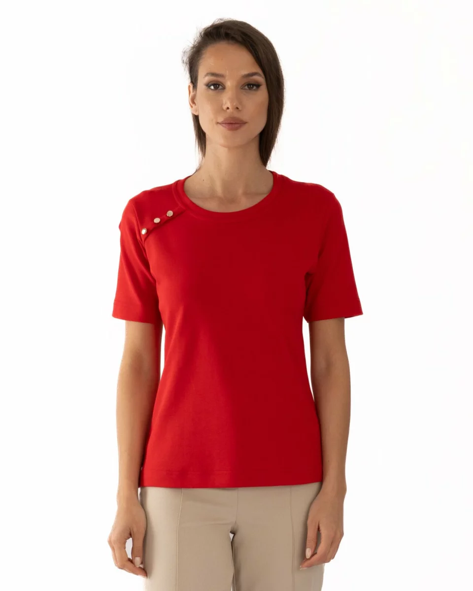 Tricou damă bumbac interlock cu nasturi decorativi