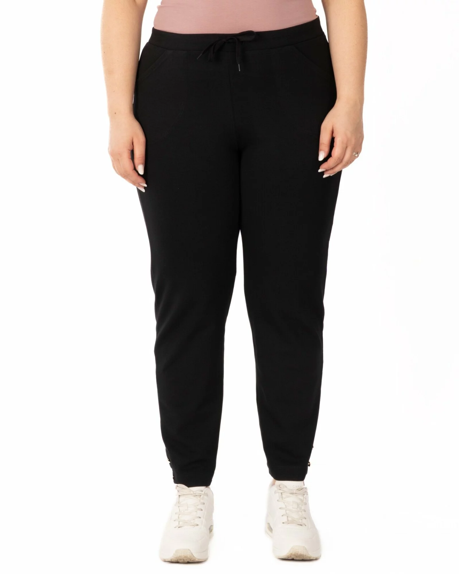 Pantaloni negri 7/8 mărimi mari șliț lateral nasturi