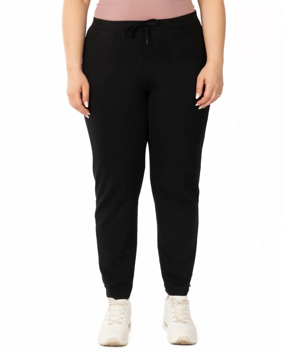 Pantaloni negri 7/8 mărimi mari șliț lateral nasturi