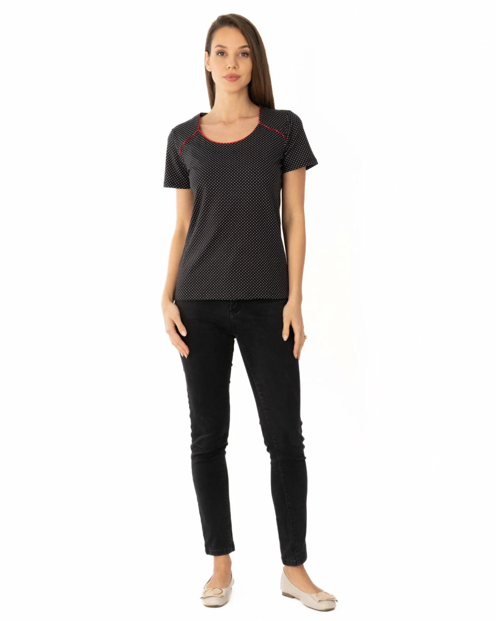 Tricou damă imprimat bumbac cu lycra