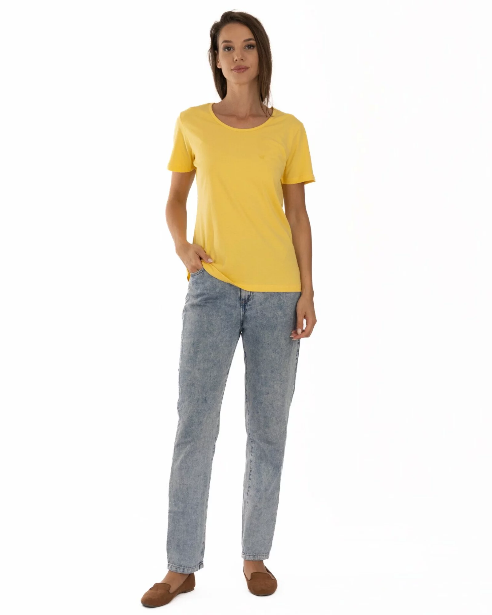 Tricou damă basic bumbac guler rotund - galben