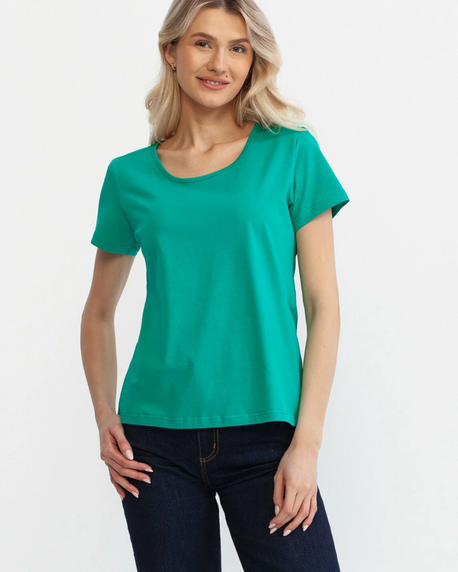 Tricou damă din bumbac cu guler rotund, culoare verde