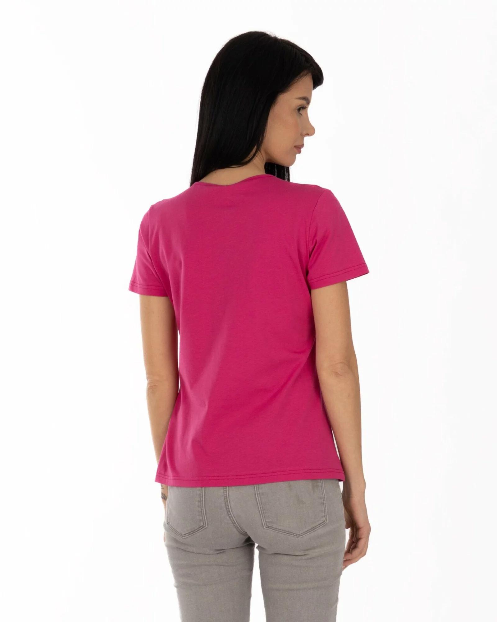 Tricou damă basic bumbac guler rotund - fuchsia