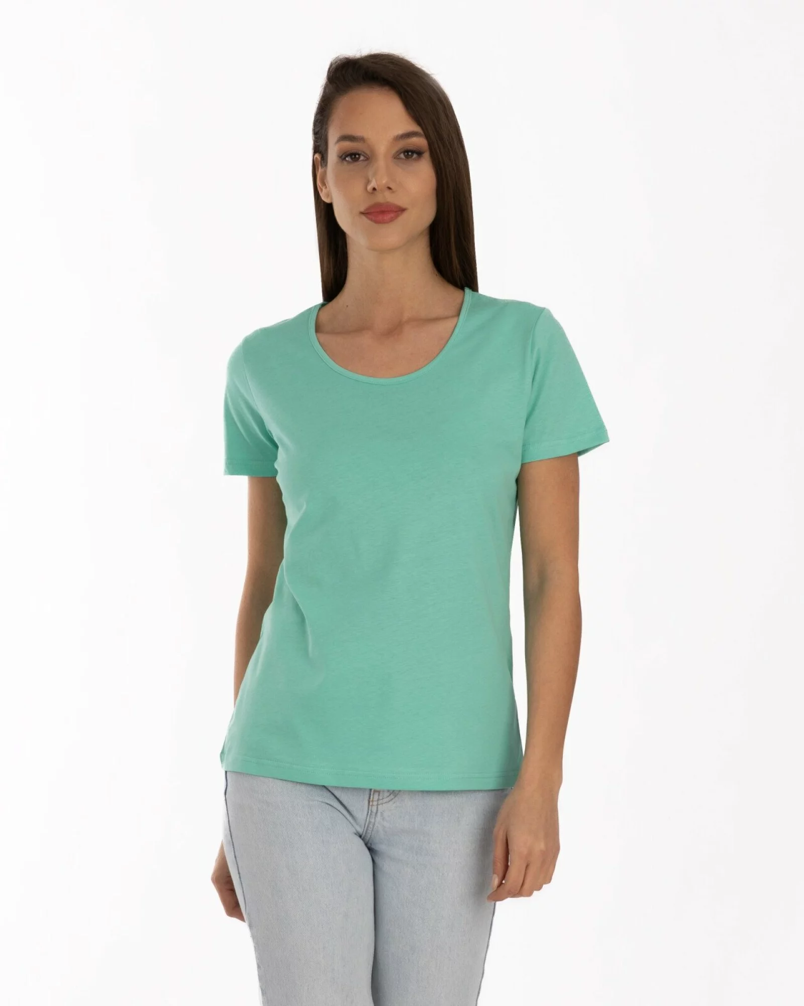 Tricou damă basic bumbac guler rotund - verde deschis