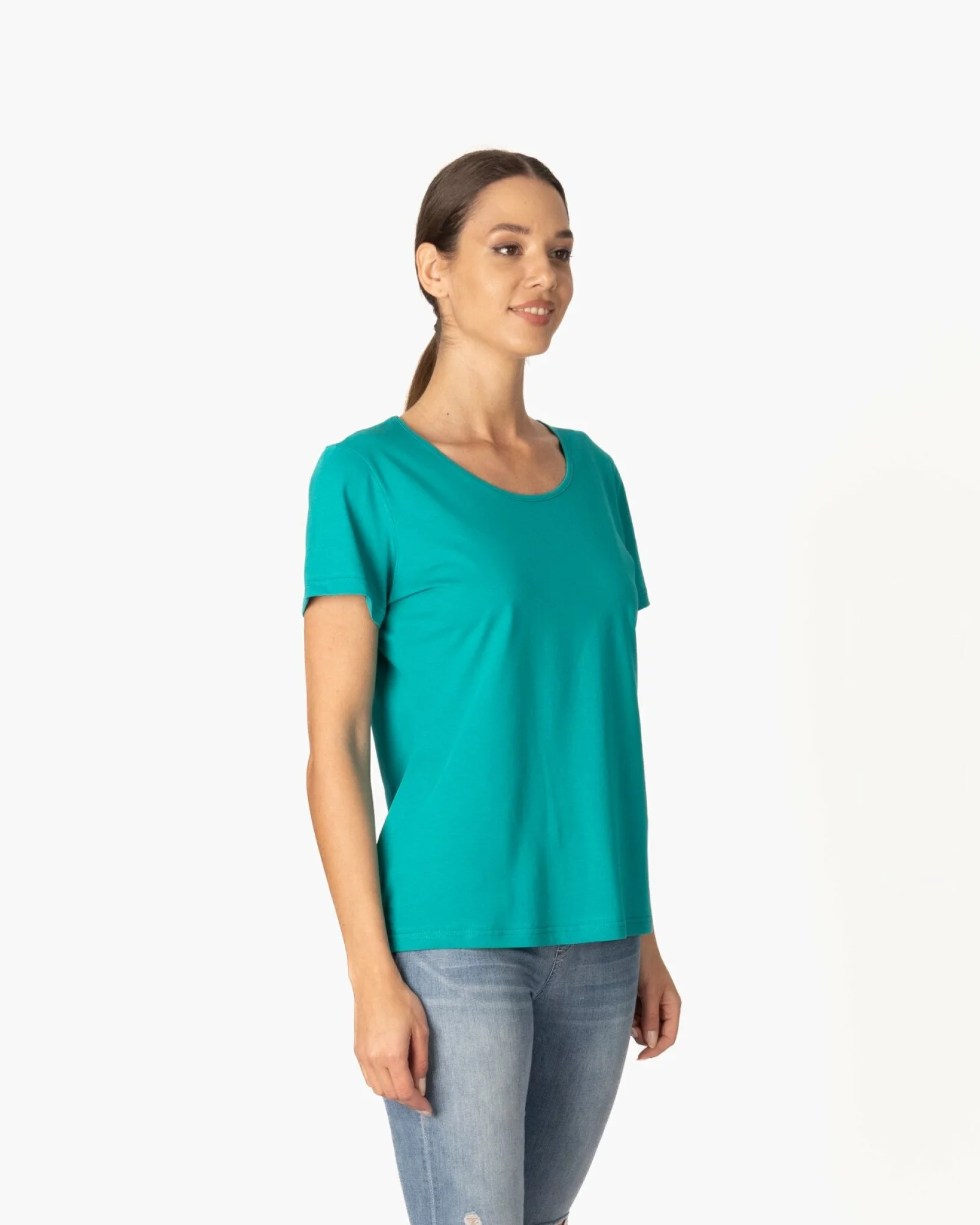 Tricou damă basic bumbac guler rotund - tropical
