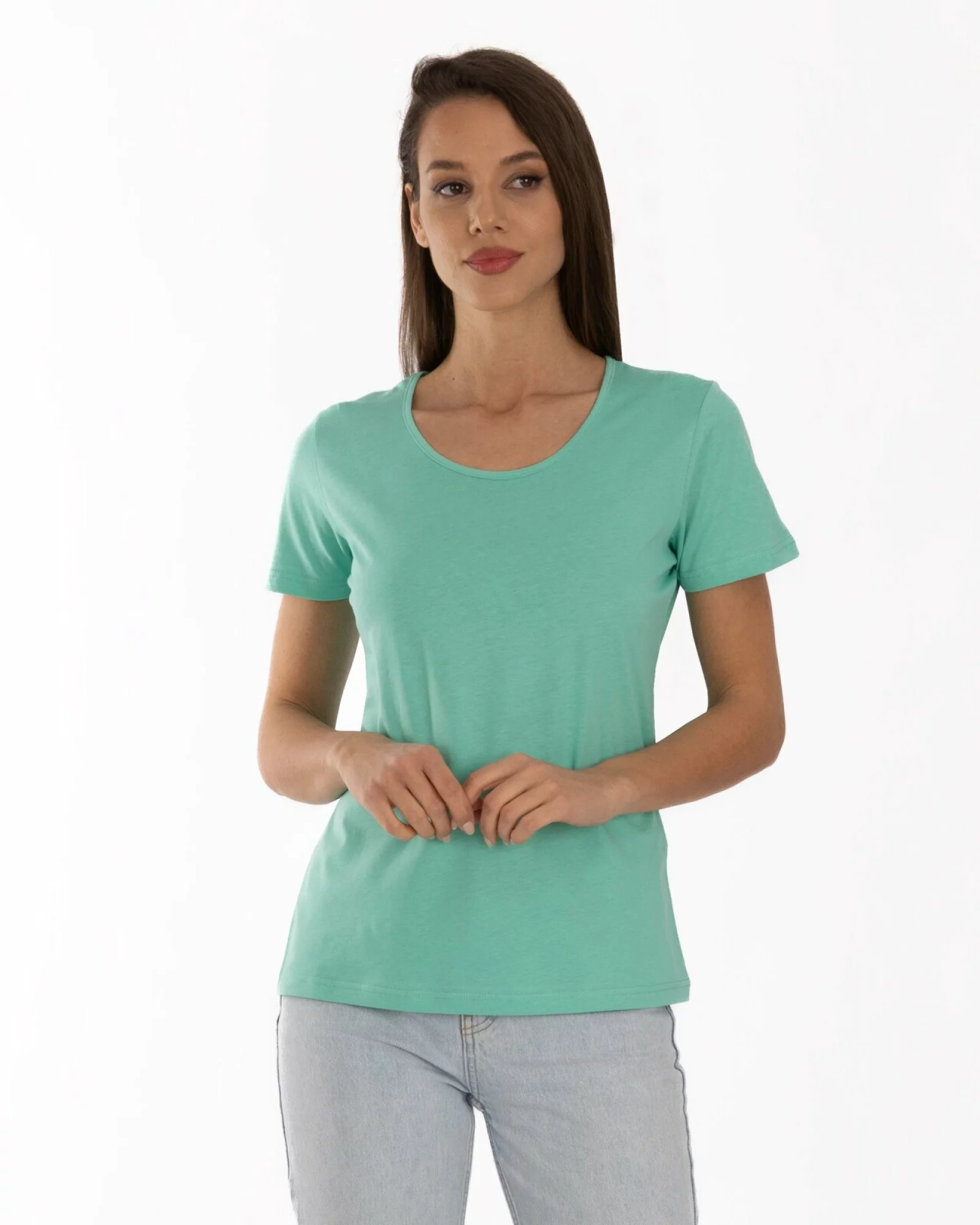 Tricou damă basic bumbac guler rotund - verde deschis
