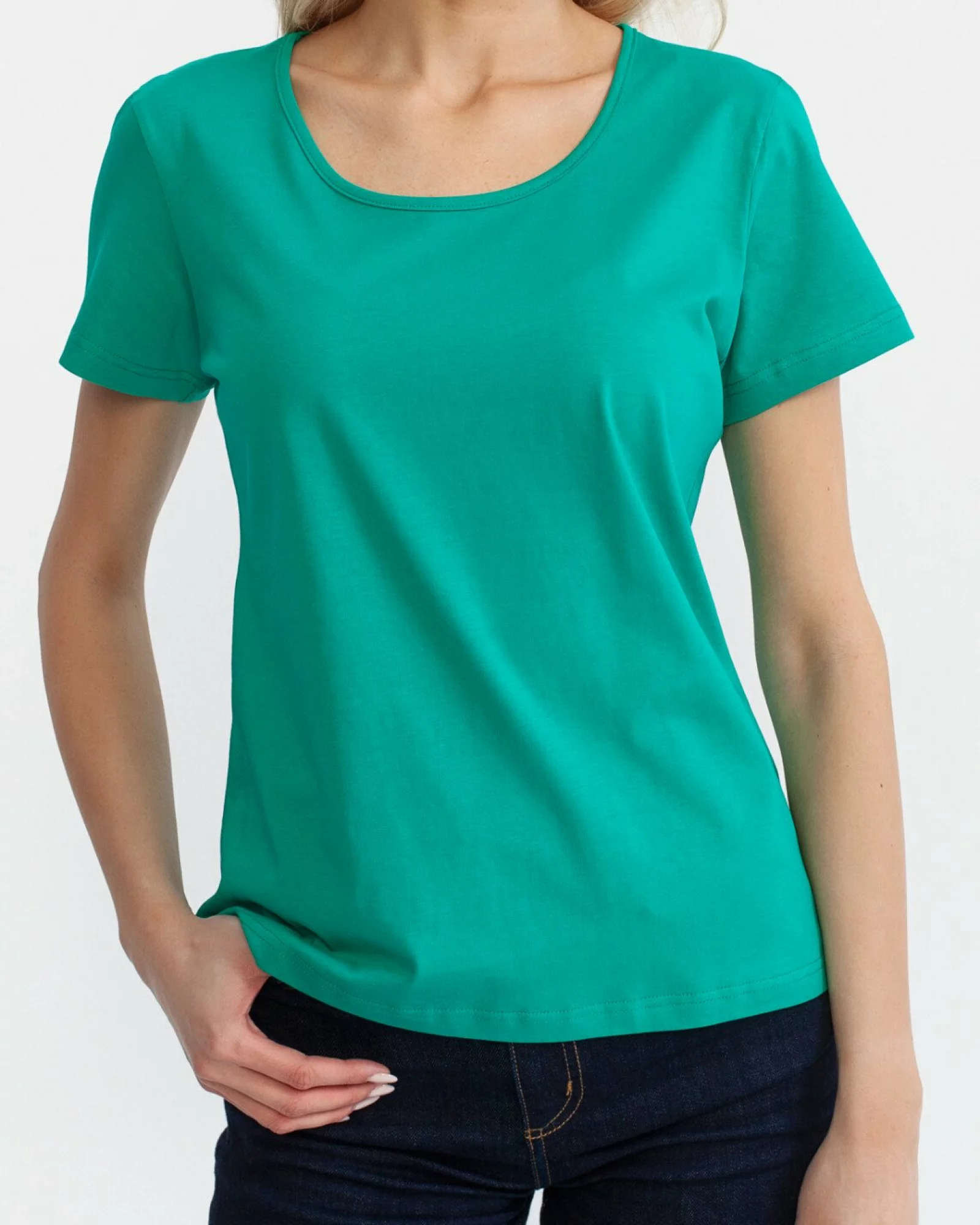 Tricou damă din bumbac cu guler rotund, culoare verde