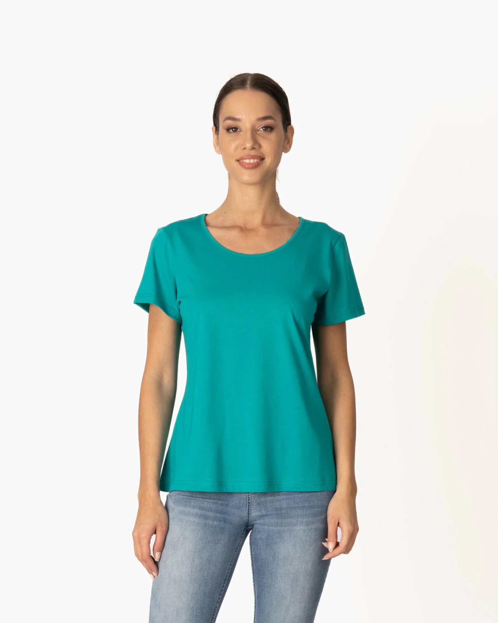 Tricou damă basic bumbac guler rotund - tropical