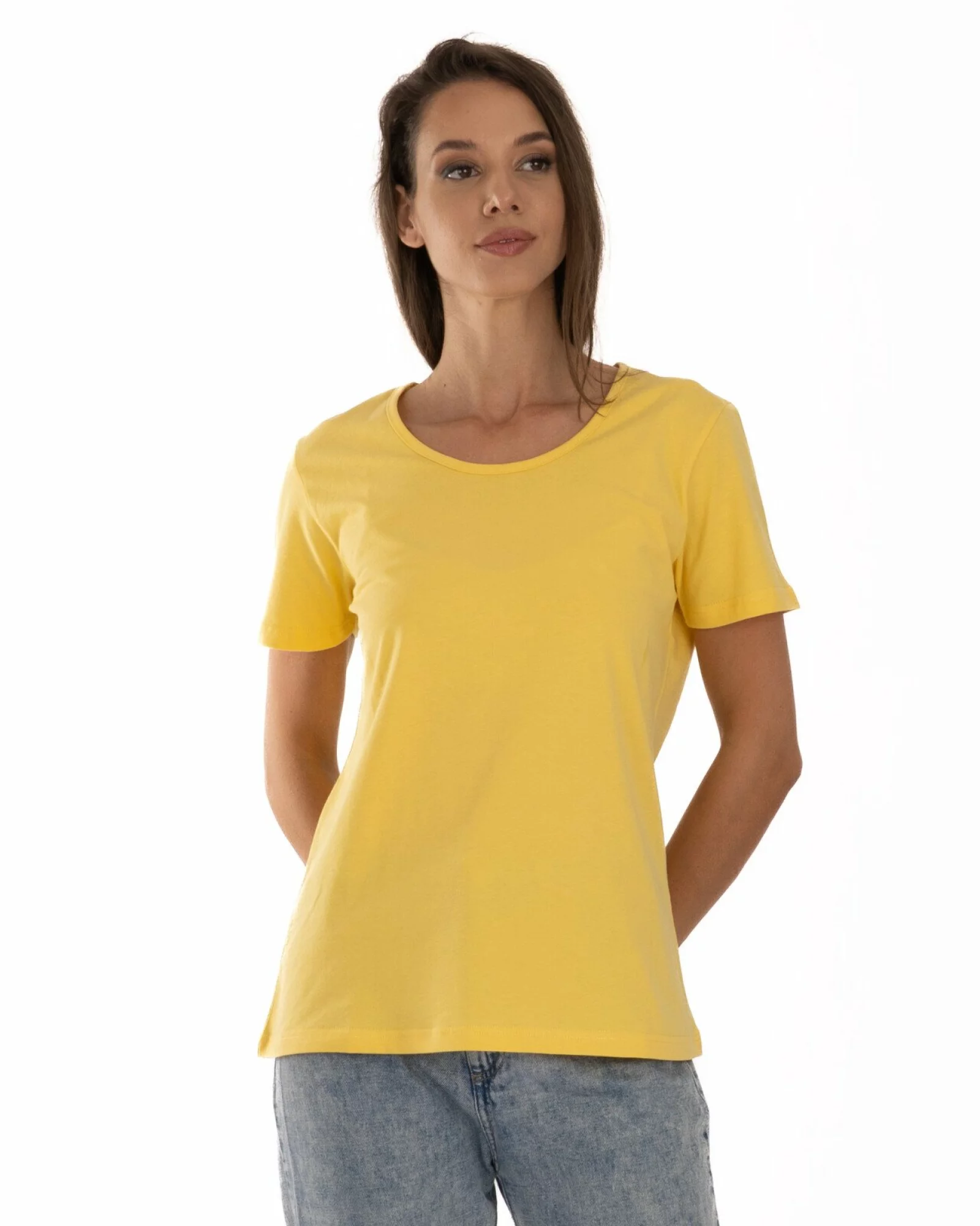 Tricou damă basic bumbac guler rotund - galben