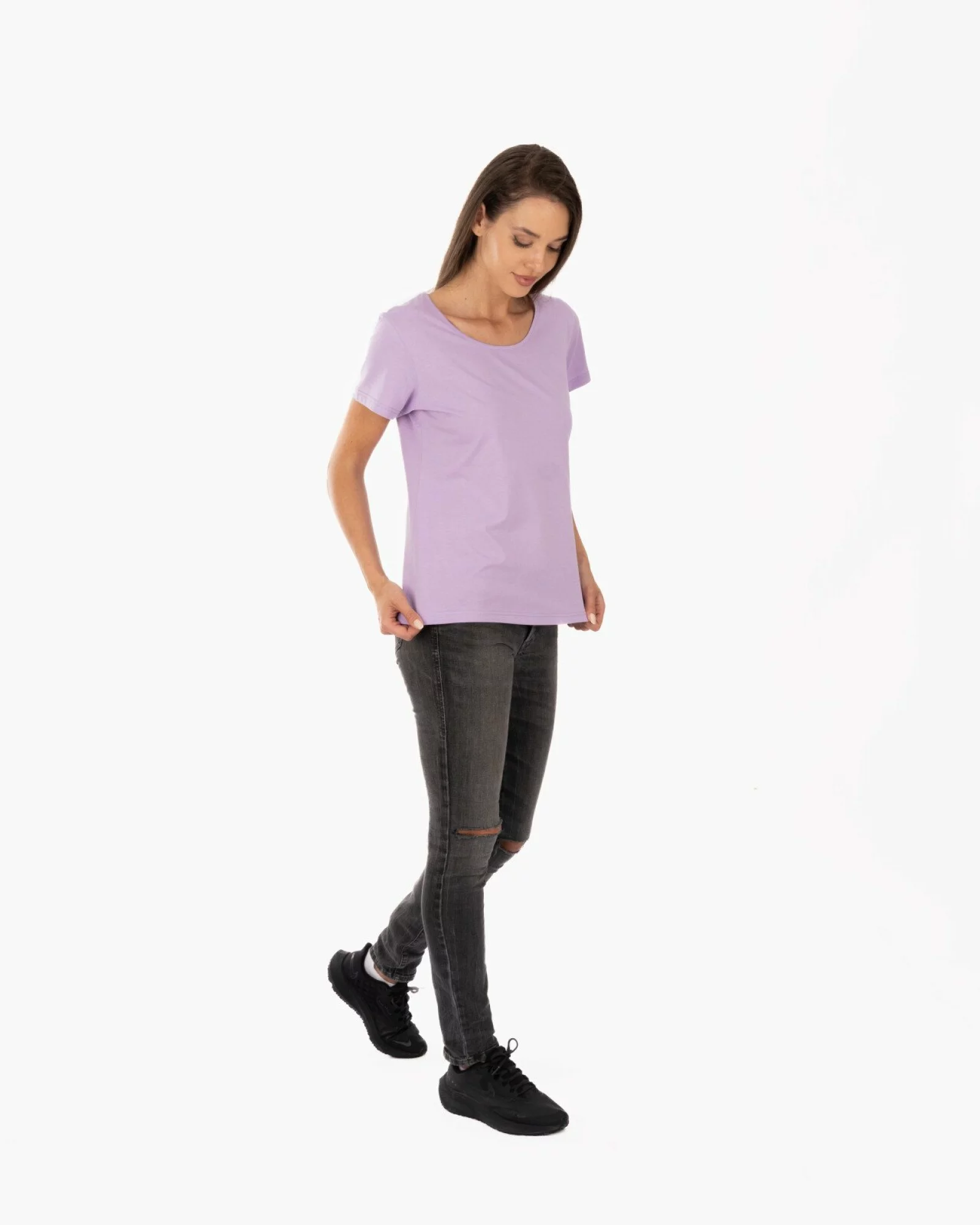 Tricou damă basic bumbac guler rotund - lilac