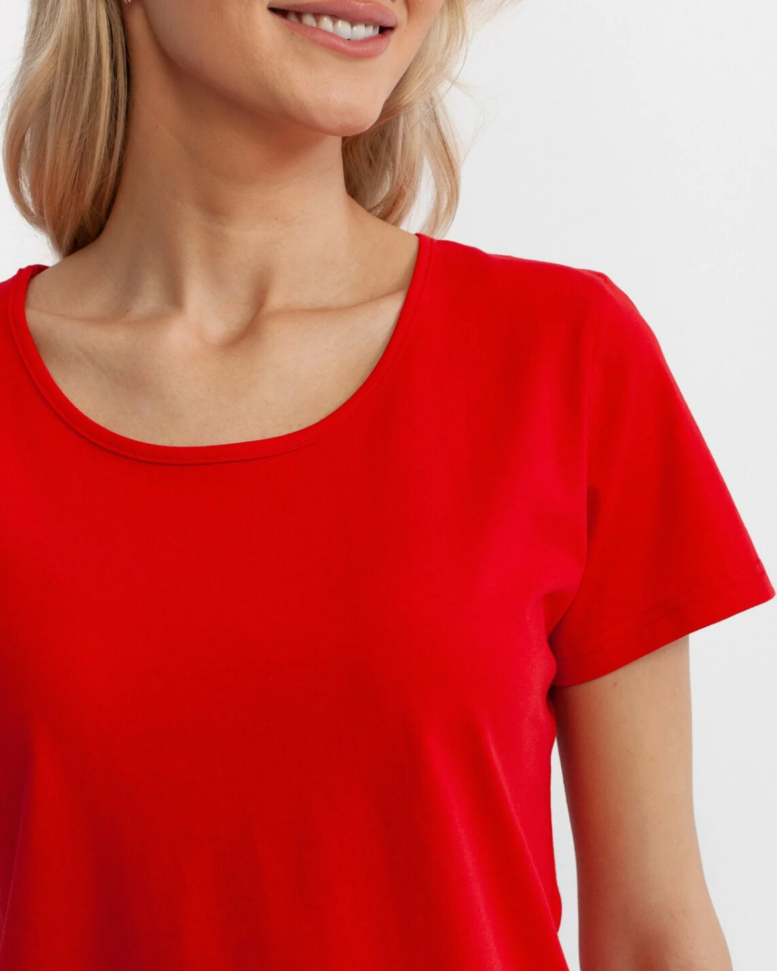 Tricou damă basic bumbac guler rotund - rosu