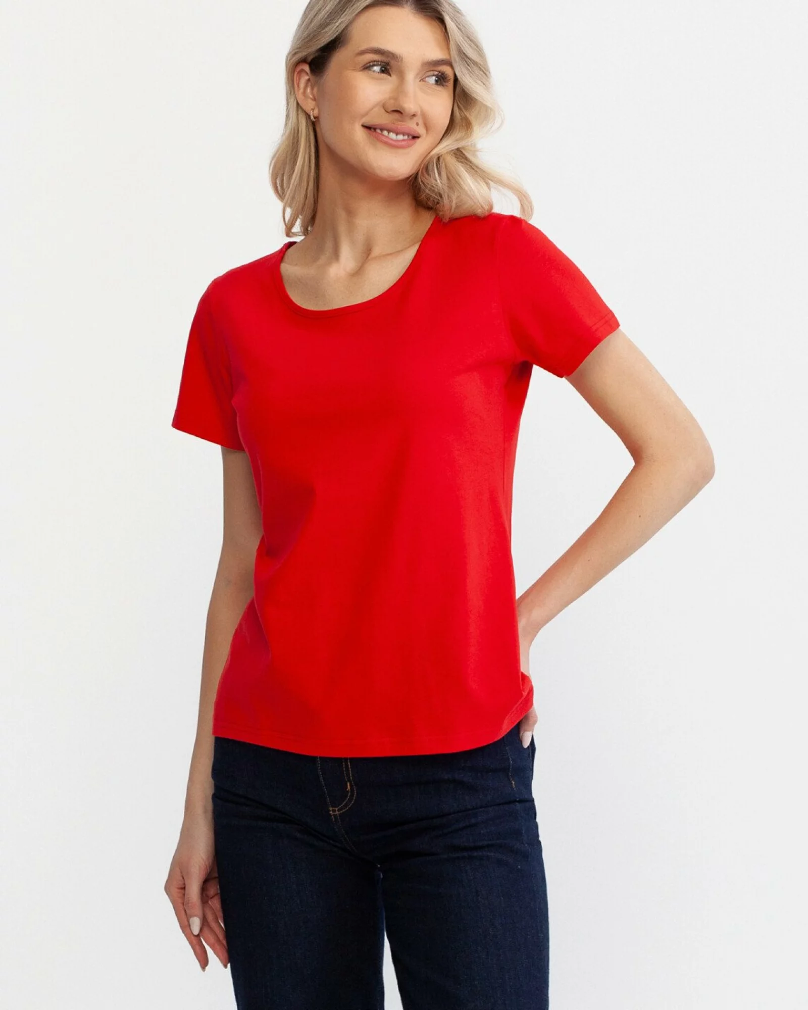 Tricou damă basic bumbac guler rotund - rosu
