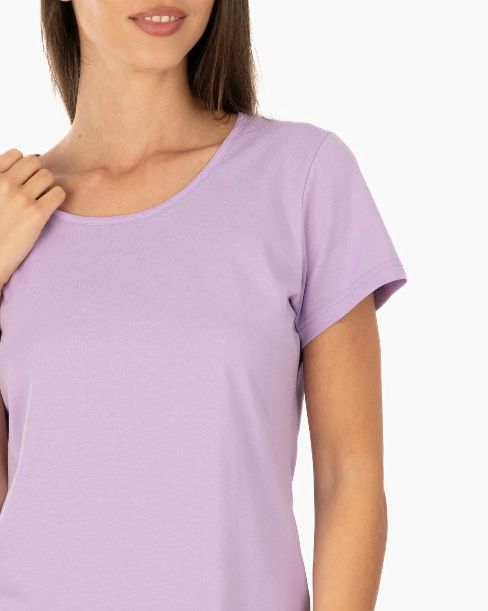 Tricou damă basic bumbac guler rotund - lilac