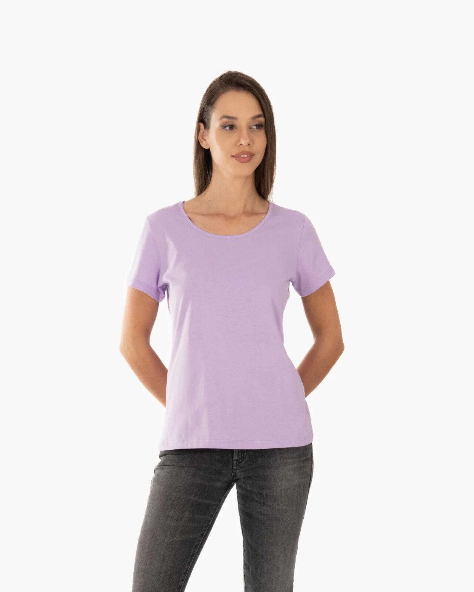 Tricou damă basic bumbac guler rotund - lilac