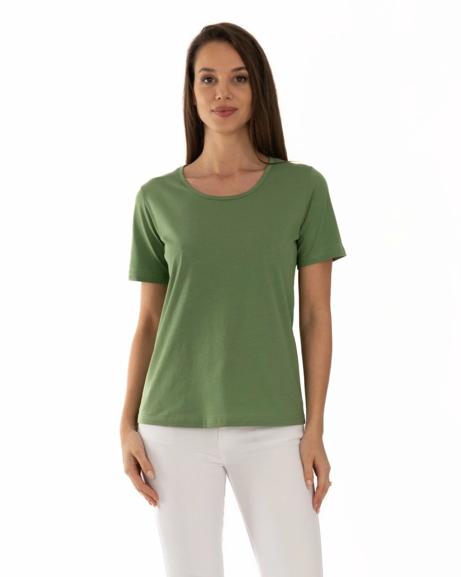 Tricou damă basic bumbac kaki guler rotund