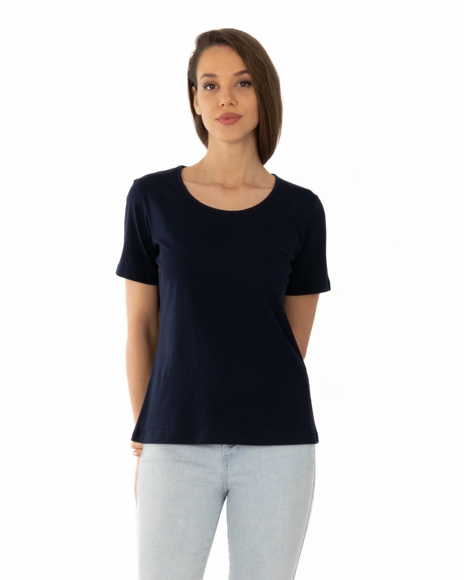 Tricou damă basic bumbac bleumarin guler rotund