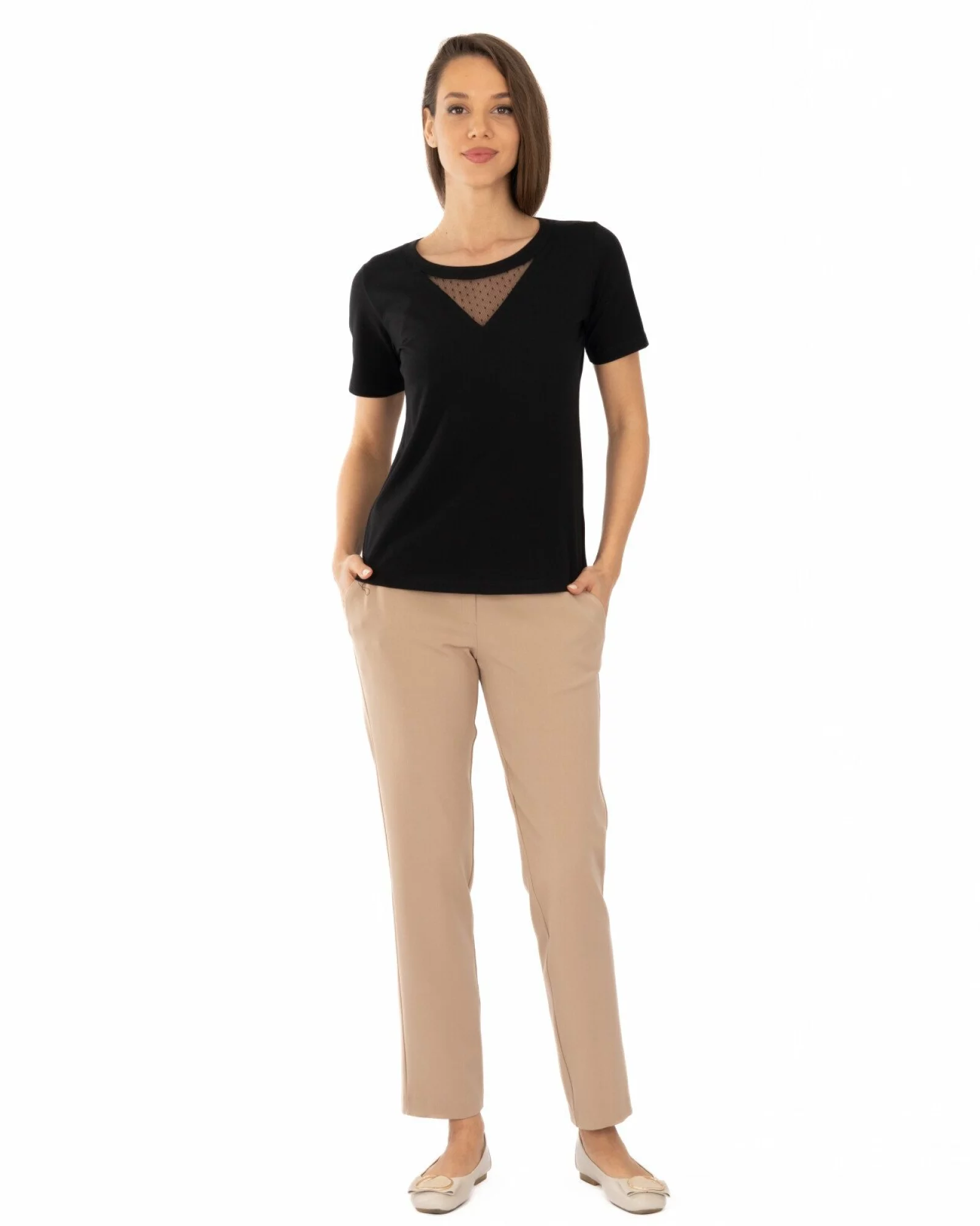 Tricou damă bumbac cu lycra – dantelă elegantă