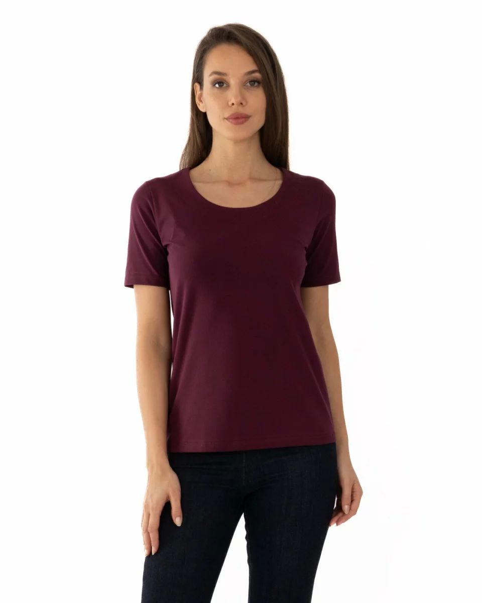 Tricou mov prună din bumbac elastan cu decolteu conturat
