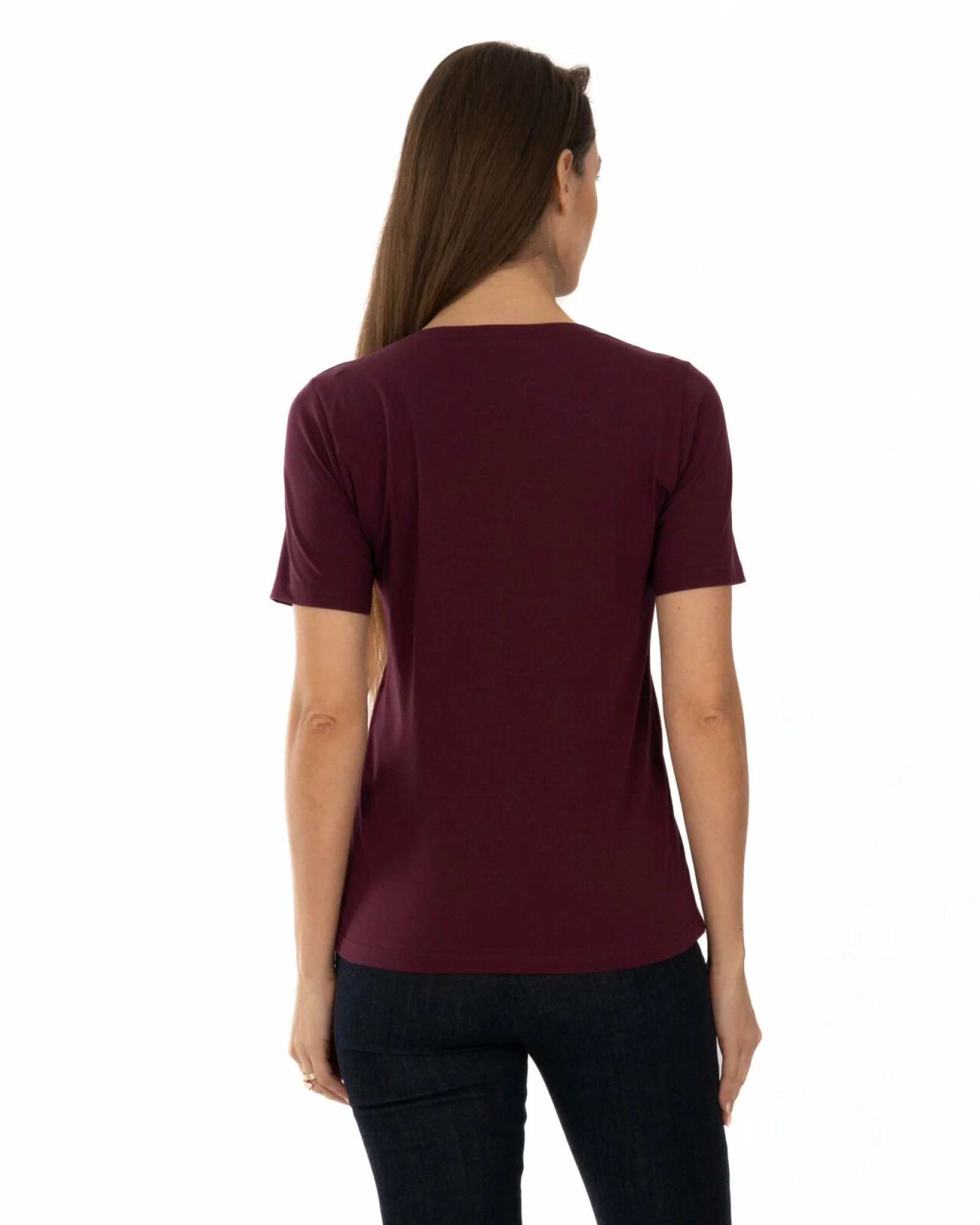 Tricou mov prună din bumbac elastan cu decolteu conturat