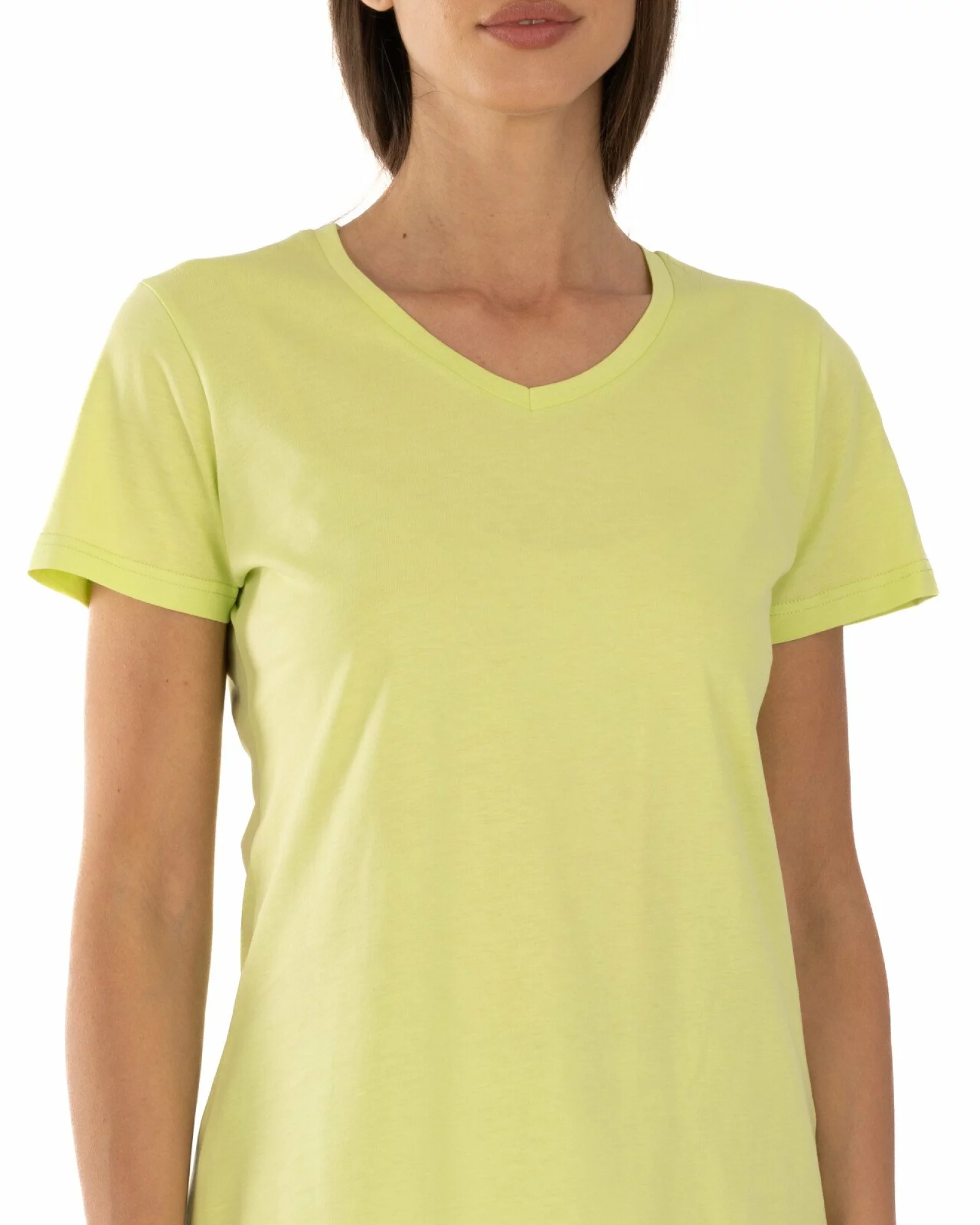 Tricou verde lime bumbac cu decolteu V