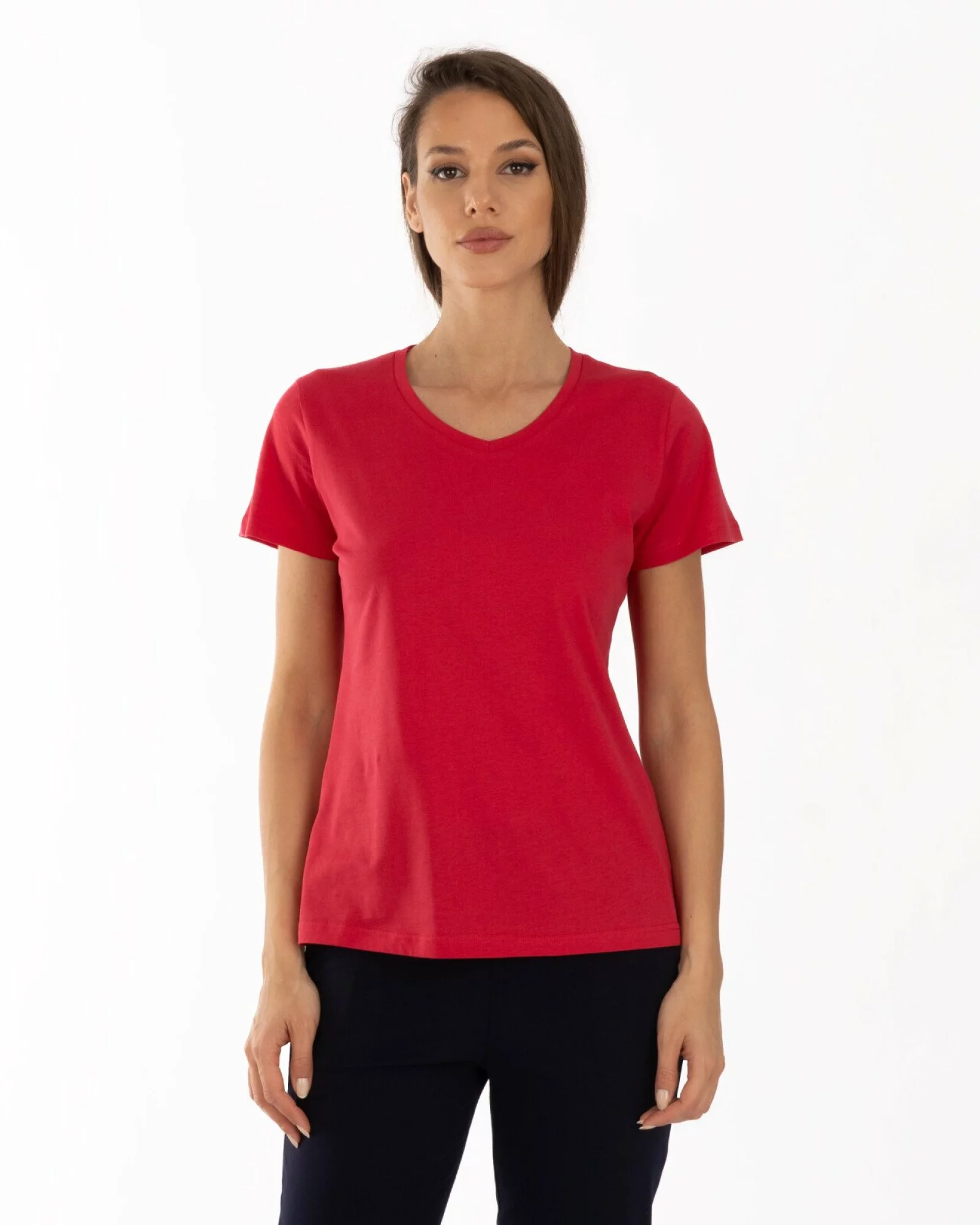 Tricou roșu bumbac cu decolteu V