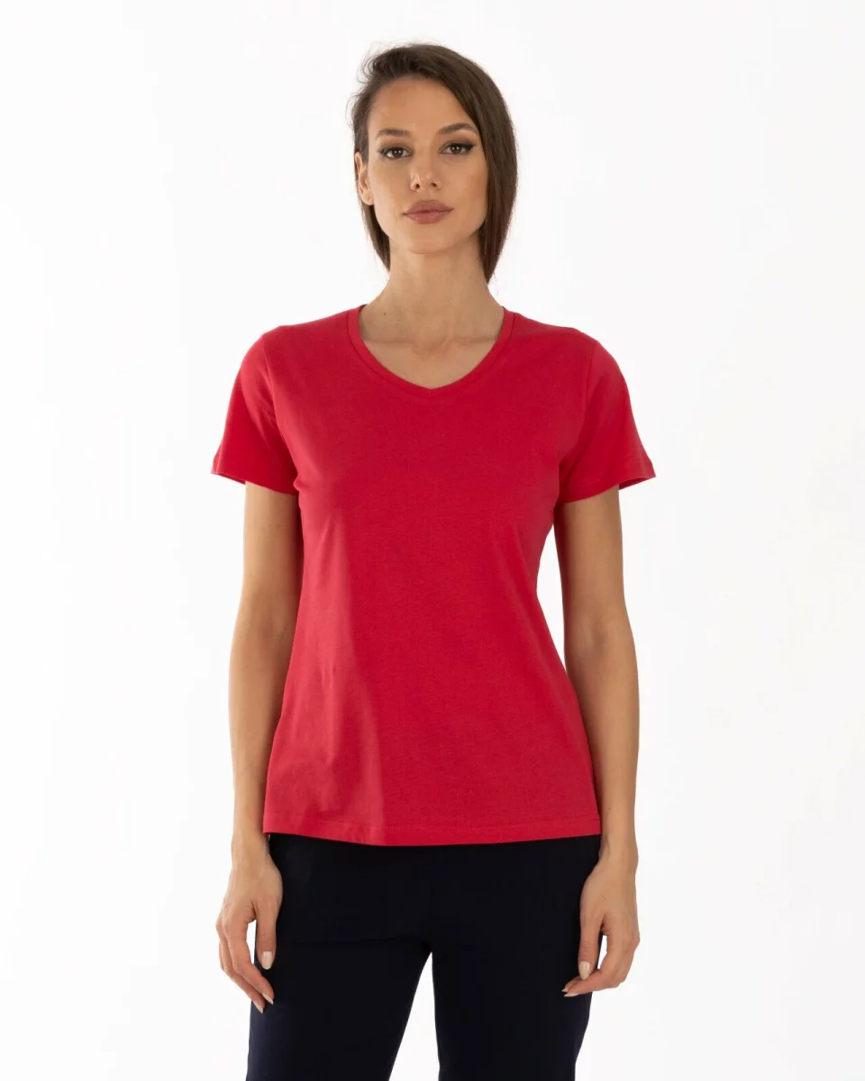 Tricou roșu bumbac cu decolteu V