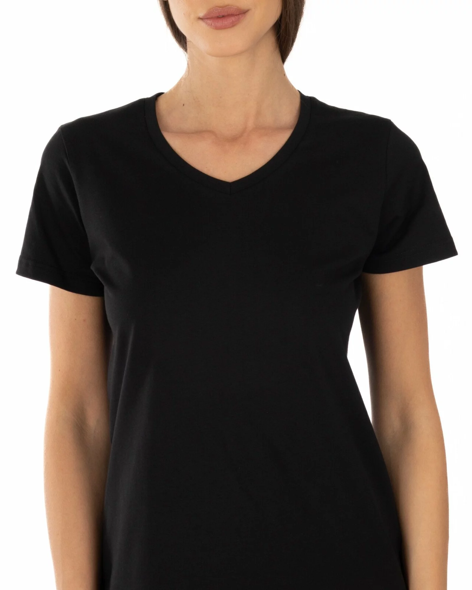 Tricou negru bumbac cu decolteu V