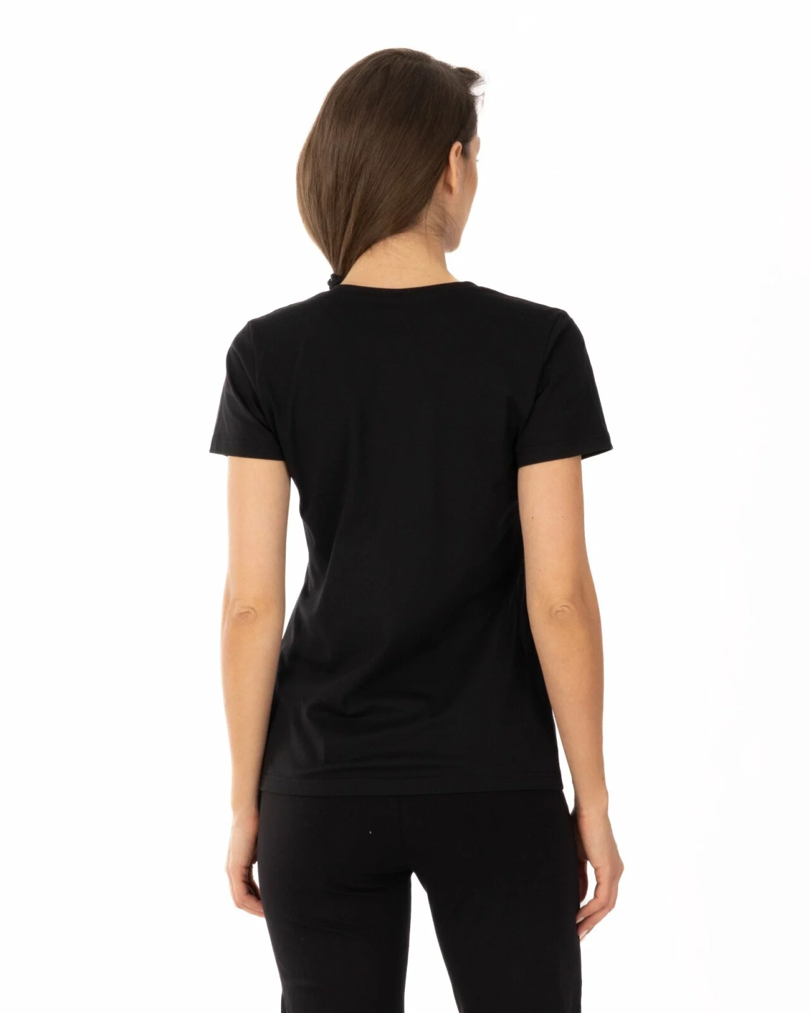 Tricou negru bumbac cu decolteu V